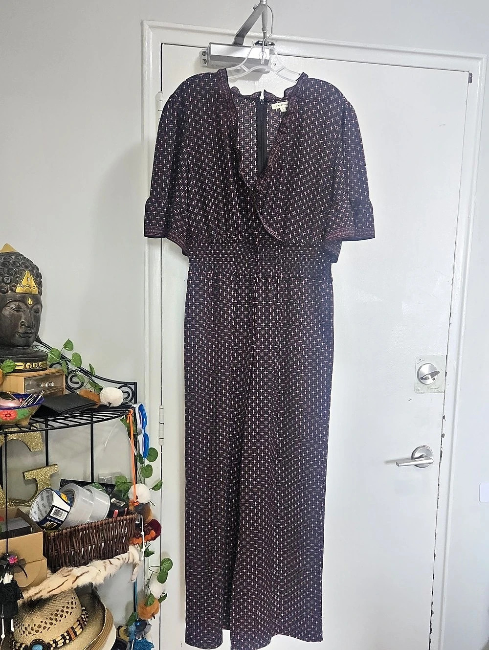 Max Studio Geometric Print Jumpsuit in Black & Red Size Large